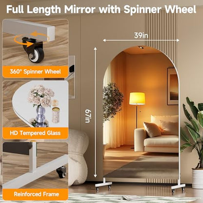 Hasipu 67" x 40" Arched Full Length Mirror on Wheels - size: 66.93"L x39.37 "W
