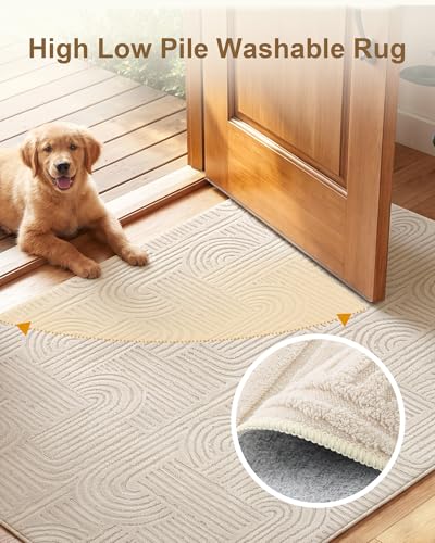 Carvapet 6x9 Area Rug Beige Modern Geometric Maze Washable - color: Abstract Beige, size: 6' x 9' Rectangular