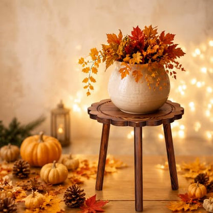 Nuanchu Scalloped Small Wood Plant Stand Indoor Fall Single Plant Stool 11"