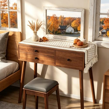 yuboo Boho Fall 48 Inch Table Runner, Rustic Farmhouse Dresser Runners - color: Beige&cream, size: 48 inch