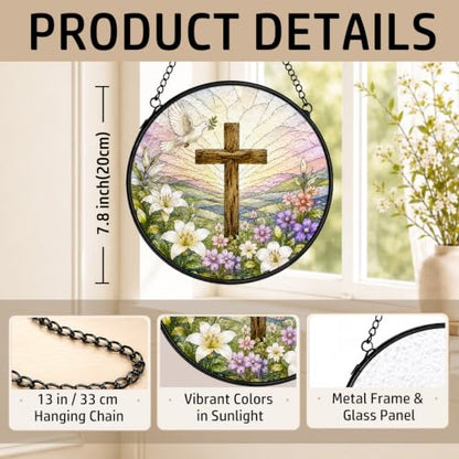 Christian Cross Stained Glass Window Hanging Decorations 7.9x7.9 - color: Crucifix-1