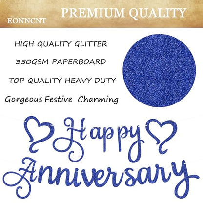 Pre-Strung Happy Anniversary Banner - Royal Blue Glitter Wedding Anniversary Decorations, Party Photo Booth Props - color: Royal Blue