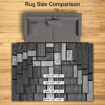 Modern 6x9 Grey Geometry Living Room Rug - Area Rugs for Living Room Dining & Bedroom - Hand Carved Runner Carpet - Durable Polyester - Non-Fade Stain-Resistant - Turkish Made - color: Grey, size: 6' x 9' (Rectangular)
