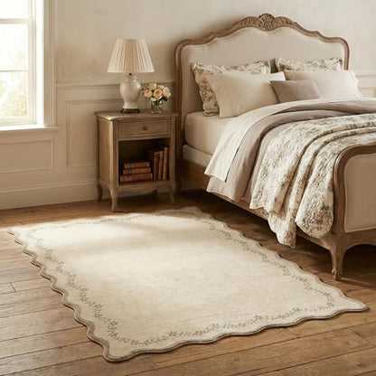 GarveeHome 3x5 Scalloped Washable Area Rug Non Slip Bedroom Entryway Rug - color: Jute, size: 3' x 5' (Rectangular)