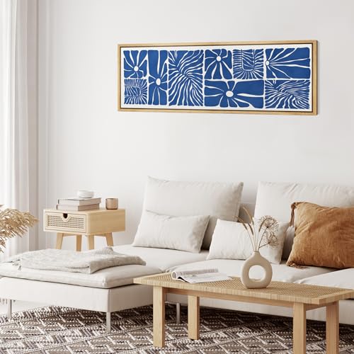 MUDECOR Large Framed Canvas Print Wall Art Indigo Impressions Bold Blue Abstract Floral Illustrations Antique Retro Fine Art Illustrations Decorative Colorful for Bedroom - 60"x20" - color: A06-2402-na25, size: 60"L x 20"W