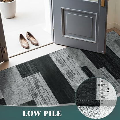 LIANLAM 2x6 Washable Runner Rug for Hallway&Kitchen(2x6,Black&Gray) - color: Black-gray, size: 2' x 6' (Rectangular)