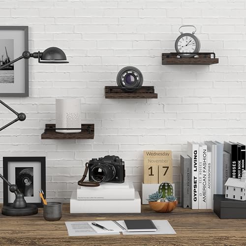 RYOFOBETTO Small Floating Shelf, 6X6 Inches Farmhouse Wall Shelves for Living Room, Bedroom, Picture Frames, Plants, Kitchen, Set of 3 (Brown) - color: Dark Brown, size: 6"