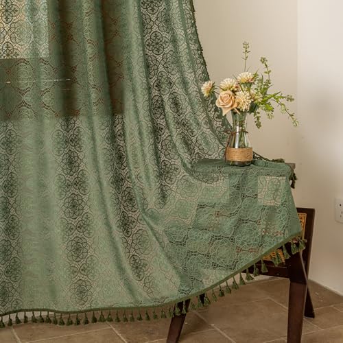 Sheer Boho Lace Curtains 84 Inches Long, Olive Green, Set of 2 Panels - color: Olive Green, size: 59"W x 84"L (Pack of 2)