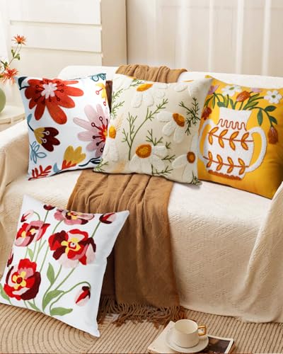 Embroidered Throw Pillow Cover, 18x18 Inch, Bold Floral - color: Artistic Flowers, size: 18" x 18" (Pack of 1)