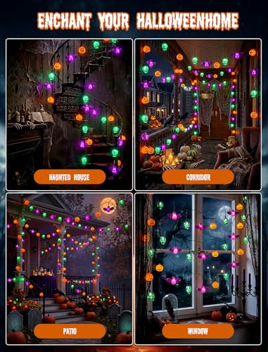 8.5FT Halloween String Lights with 10 LED Dropping Pumpkin/Skull/Bat Lights - color: Dropping Pumpkin/Sull/Bat Lights