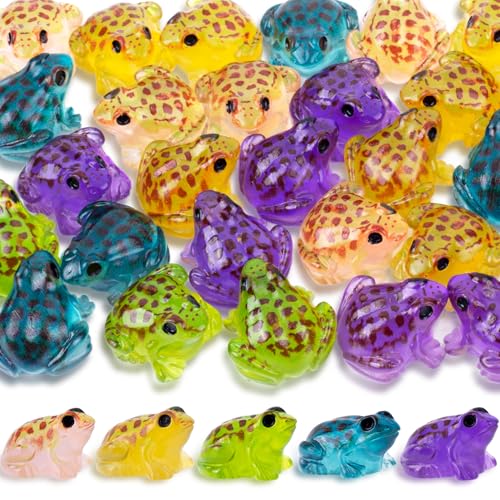 20pcs Luminous Mini Resin Frog, Glow in The Dark Frog Statues, Miniature Statues Craft Decor for Terrarium Moss Landscape Garden Dollhouse- 5 Colors - color: 5 Colors-20pcs
