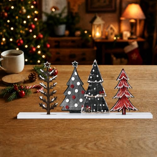 Smile Christmas Table Decor Wooden Standing Centerpieces, 4Pcs Christmas Trees Wooden Signs, Shelf Decor - style: Christmas Tree