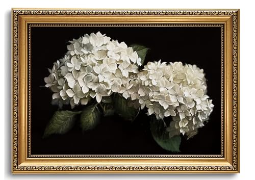 Vintage Gold Framed Moody Floral Wall Art Hydrangea Pictures 12x16in - color: flower, size: 16"L x 12"W