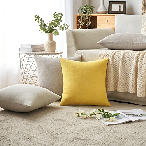MIULEE Pack of 2 Linen Textured Pillow Covers, 18x18 Inch Yellow - color: Yellow, size: 18" x 18" (Pack of 2)