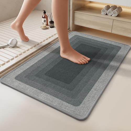 Bath Mat Non Slip,Quick Dry Bathroom Rug Under Door,24"x36",Grey - color: Grid Grey, size: 24" x 36"