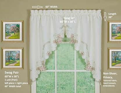 Today's Curtain Verona Reverse Embroidery Swag, 38", Ecru/Rose, 60"W X 38"L - color: Ecru/Rose, size: 38"W x 60"L (Pack of 1)