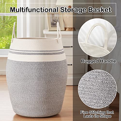 OIAHOMY 105L Laundry Hamper Cotton Rope Large Clothes Hamper White & Grey - color: White & light grey