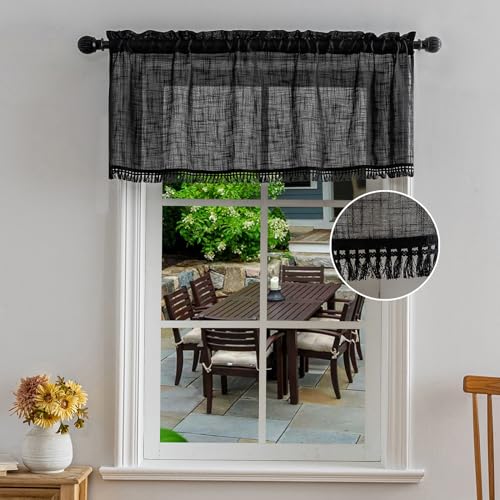 Beda Home Tassel Linen Textured Swag Curtain Valance, Black, 52 x 18 in - color: Black, size: 52"W x 18"L (Pack of 1)