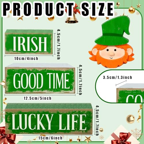 St. Patrick’s Day Decorations - St Patrick Day Irish Good Time Tiered Tray Decor Set - Wooden Leprechaun Tabletop Decoration - Rustic Farmhouse Holiday Home Decor for Indoor Shelf Mantel Coffee Table Gift - style: Irish