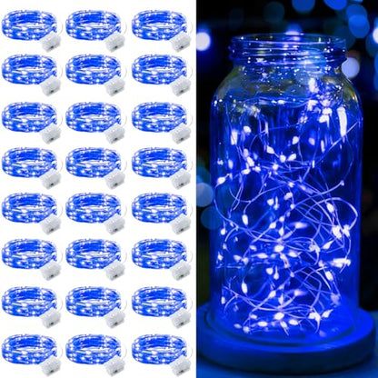 24 Pcs Blue Fairy Lights Waterproof 7Ft 20LED String Light - color: Blue, size: 24 PCS