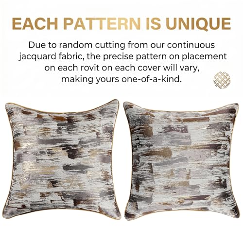 Grey Gold Bronze Abstract Jacquard Throw Pillow Covers 18x18 Inch - color: Jacquard 11