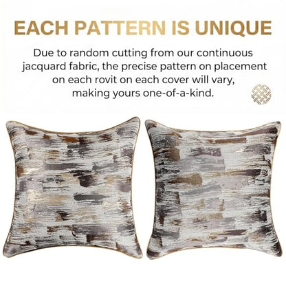 Grey Gold Bronze Abstract Jacquard Throw Pillow Covers 18x18 Inch - color: Jacquard 11