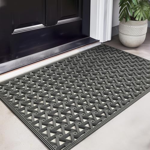 GRANNY SAYS Front Door Mat Indoor Entrance, Entryway Rugs Non Slip Washable, Waterproof Welcome Rubber Door Mat for Outside Entrance, Low Profile Outdoor Mats for Front Door, Grey 19" x 29.5"