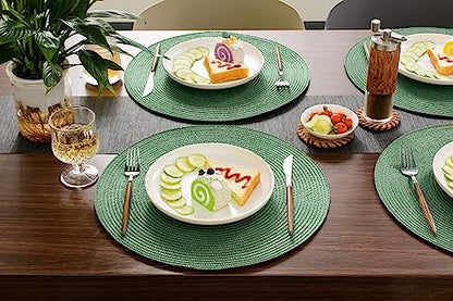 FunWheat Round Braided Placemats Set of 6 Table Mats for Dining Tables Woven Washable Non-Slip Place mats 15 inch (Olive, 6pcs) - color: Olive, size: Set of 6
