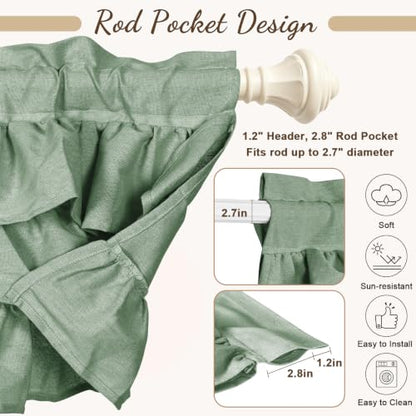 FUANGUI Ruffled Valance Curtain 52" W x 18" L Pleated Kitchen Valance - color: Sage Green, size: 52"W x 18"L (Pack of 1)
