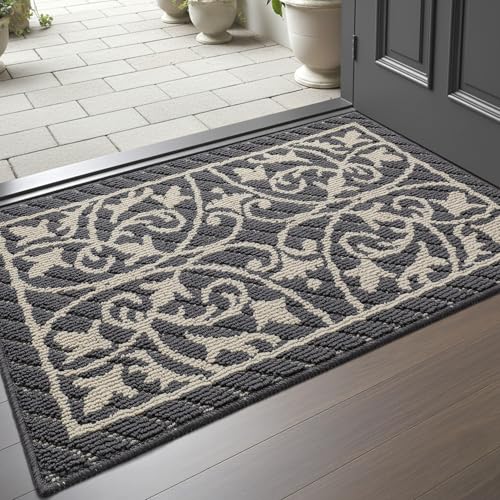 DEXI Front Door Mat Indoor Entryway 24x36 Inside Entrance Doormat Dark Gray - color: Floral Dark Gray, size: 24" X 36" (Rectangular)