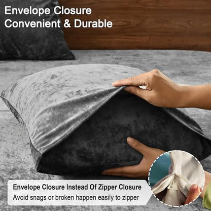 PHF Truly Velvet Pillowcases Standard Size 20" x 26", Dark Grey, No Insert - color: Dark Grey, size: 26" x 20" (Pack of 2)