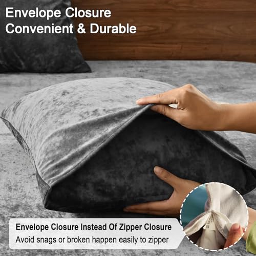 PHF Truly Velvet Pillowcases King Size, No Insert, 2 Pack Ultra Soft Breathable Pillow Shams Covers with Envelope Closure, 20" X 36" Luxury Cozy Warm Fuzzy Flannel Pillow Cases, Charcoal/Dark Grey - color: Dark Grey, size: 36" x 20" (Pack of 2)