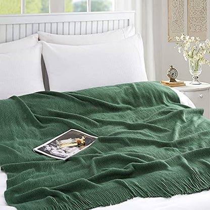 Homiest Dark Green Knitted Throw Blanket with Fringe, 50x60 Inch - color: Dark Green, size: 50" x 60"