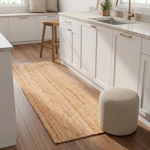 THE BEER VALLEY Jute Braided Runner Rug 2x6 Feet - Natural - color: Natural, size: 2' x 6' (Rectangular)