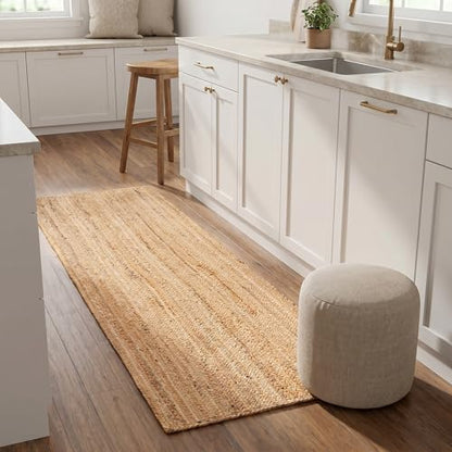 THE BEER VALLEY Jute Braided Runner Rug 2x6 Feet - Natural - color: Natural, size: 2' x 6' (Rectangular)