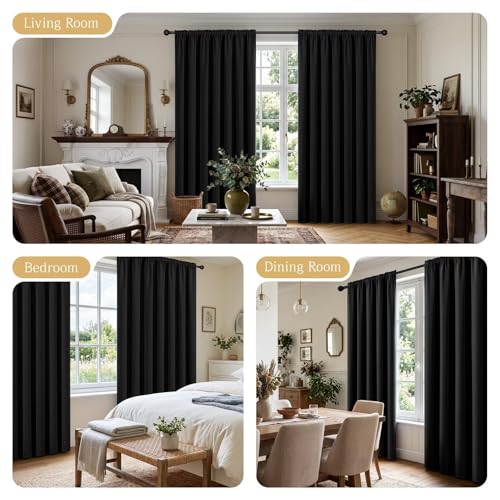 CUCRAF Black Blackout Curtains for Bedroom W52xL72 inch 2 Panels Rod Pocket - color: Black, size: 52"W x 72"L (Pack of 2)