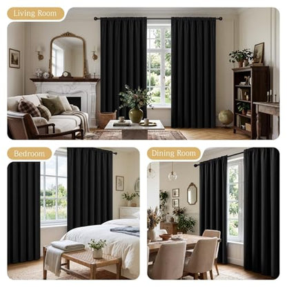CUCRAF Black Blackout Curtains for Bedroom W52xL72 inch 2 Panels Rod Pocket - color: Black, size: 52"W x 72"L (Pack of 2)