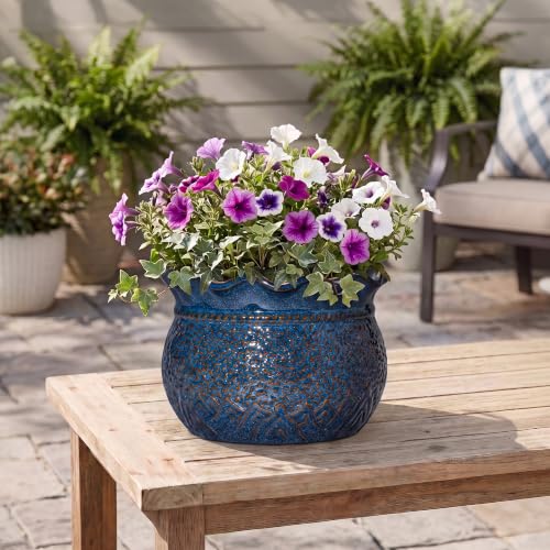 Ceramic Pots for Plants, 10 Inch Planter with Drainage, Retro Blue - color: Retro Blue, size: 10 Inch