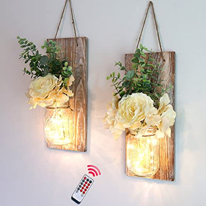 Rustic Wall Decor Set of 2, Brown - color: 13.4"H Brown + Rose