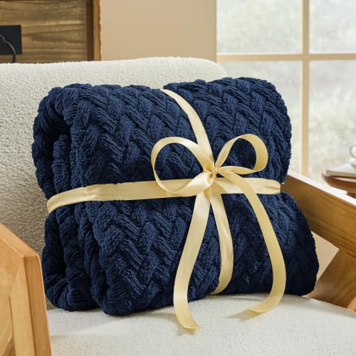 Deep Sea Blue Chunky Knit Throw Blanket,Extra Thick Cozy Sofa Blanket 50x60 - color: Deep Sea Blue, size: 50"x60"