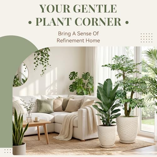 11.8 Inch Modern Ceramic Plant Pot with Saucer, Flower Pot with Drainage Hole Mesh Net,Indoor Outdoor Planter (Silk White) - color: Silk White, size: 11.8 Inch