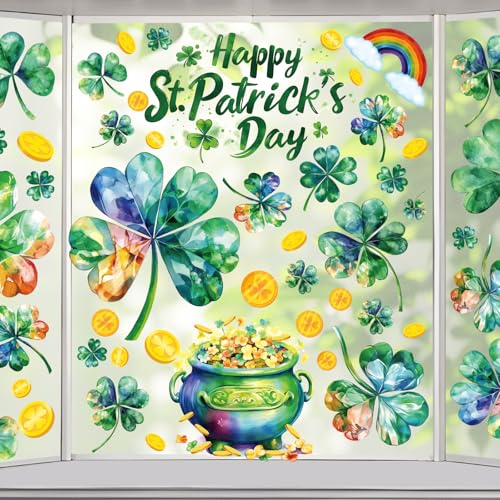 St Patricks Day Window Clings for Glass Windows Clover Shamrock Decorations - color: St. Patrick's Day