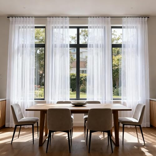 White Pinch Pleated Sheer Curtains 96 Inches Long Sliding Glass Door Linen - color: Bright White, size: 50"W x 96"L (Pack of 2)