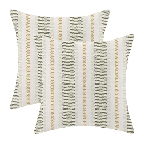 Sage Green Mustard Yellow Outdoor Pillow Covers 16 x 16 Inch, Beige Polka Dots Stripe Decor Throw Pillows for Couch Bed, Boho Modern Farmhouse Decorative Pillowcase Linen Cushion Cover Set of 2 - color: Sage Green Yellow, size: 16" x 16" (Pack of 2)