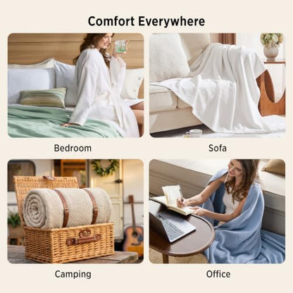 Bedsure 100% Cotton Blanket, Herringbone Weave, Queen Size, Linen Beige - color: 01 - Linen Beige, size: Queen