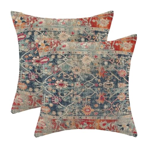 AEIOAE Boho Vintage Retro Pillow Covers 22 x 22 Inch Set of 2 Boho Colorful Style Decorative Throw Pillow Outdoor Linen Square Farmhouse Decor Cushion Cover for Home Couch Sofa - color: Colorful, size: 22" x 22" (Pack of 1)