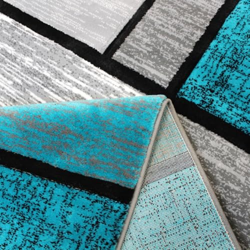 Modern Luna 3995 Geometric Living Room Rug - Area Rugs for Living Room Dining & Bedroom - Hand Carved Runner Carpet - Durable Polyester - Non-Fade Stain-Resistant - Turkish Made - color: Turquoise, size: 5' x 7' (Rectangular)
