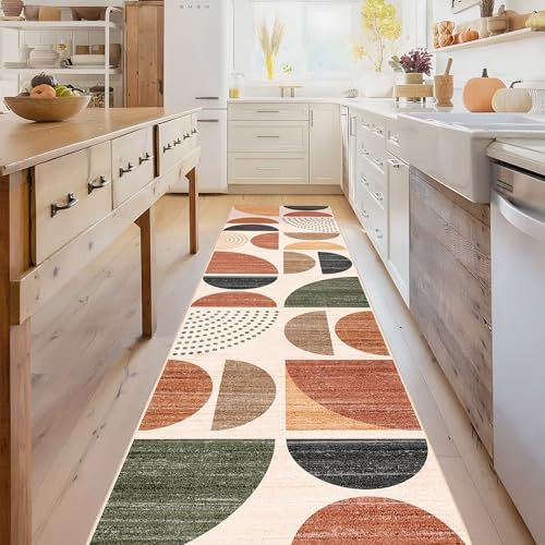 MUJOO Boho Runner Rug Washable 2x8 Area Rugs Non Slip Modern Abstract - color: Rust and Brown, size: 2' x 8' (Rectangular)