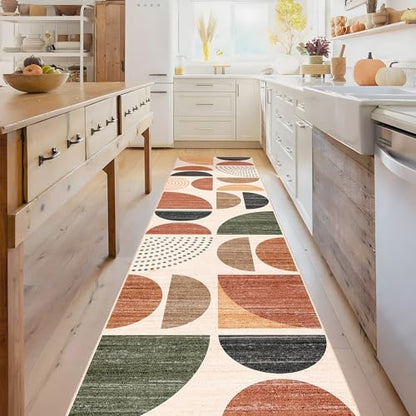 MUJOO Boho Runner Rug Washable 2x8 Area Rugs Non Slip Modern Abstract - color: Rust and Brown, size: 2' x 8' (Rectangular)