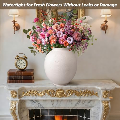 Large Ceramic Vase White Flower Vase,9.8 Inch Tall Big Round Vase - size: 9.84 Inch-large-white